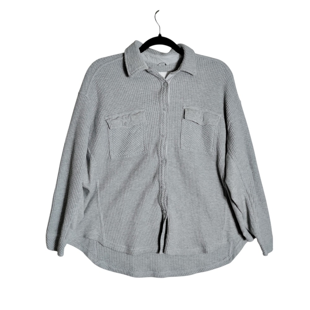Aerie Womens Small Gray Waffle Knit‎ Button Down Oversized Shacket Shirt 3156